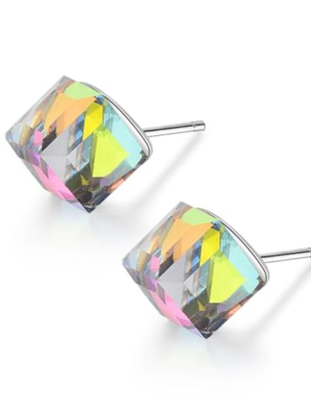 Cube Earrings Austrian Crystal Iridescent Crystal Square Stud Earring for Women